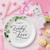 Lucky in Love Vrijgezellenfeest Green Shamrock Papieren Bordje (Feest)