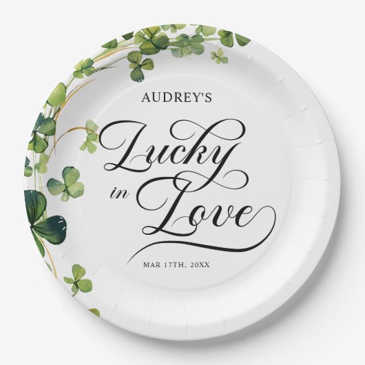 Lucky in Love Vrijgezellenfeest Green Shamrock Papieren Bordje (Voorkant)