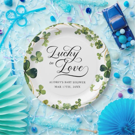 Lucky in Love Vrijgezellenfeest Green Shamrock Papieren Bordje (Feest)