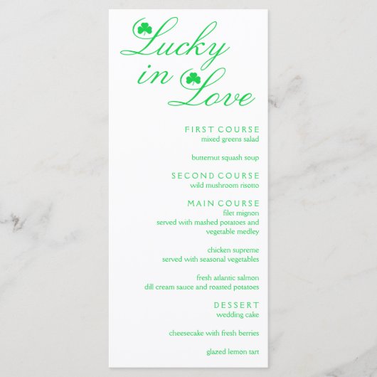 Lucky in Love Wedding Menu (Voorkant)