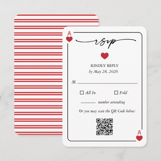 Lucky in Love Wedding RSVP Card with QR Option Kaart (Voorkant / Achterkant)