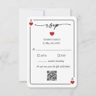 Lucky in Love Wedding RSVP Card with QR Option Kaart