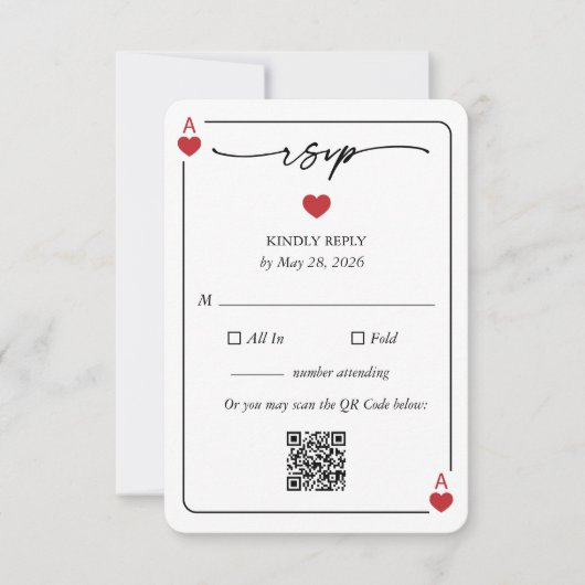 Lucky in Love Wedding RSVP Card with QR Option Kaart (Voorkant)