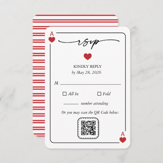 Lucky in Love Wedding RSVP Kaart met QR Option (Voorkant / Achterkant)
