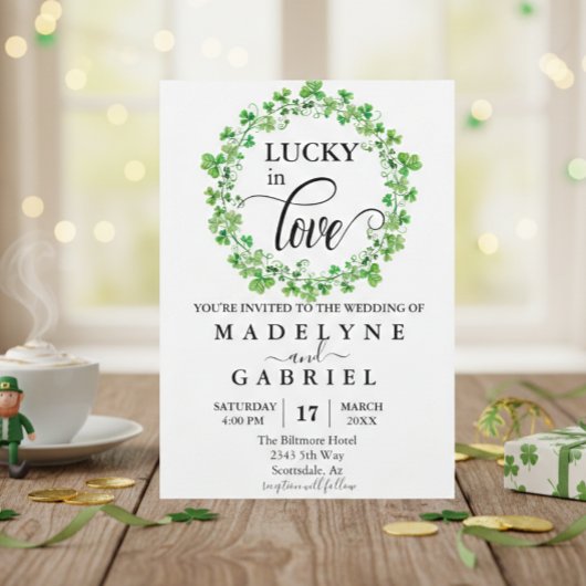 Lucky in Love Wedding St. Patrick's Day Clover Kaart