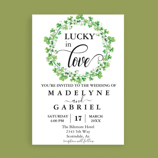 Lucky in Love Wedding St. Patrick's Day Clover Kaart