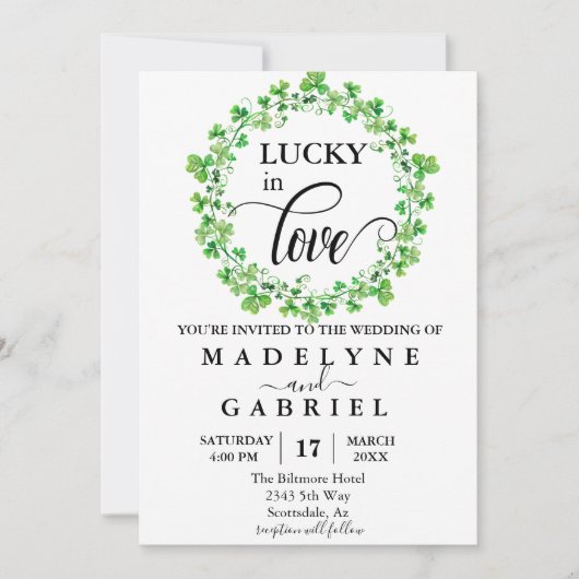 Lucky in Love Wedding St. Patrick's Day Clover Kaart (Voorkant)