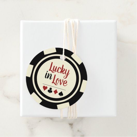 Lucky In Love Zwart Wit Vegas Bruiloft Bedankjes Labels (In situ)