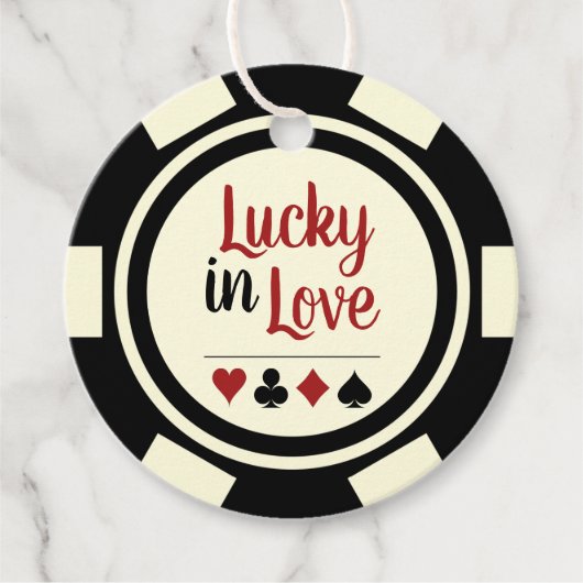 Lucky In Love Zwart Wit Vegas Bruiloft Bedankjes Labels (Voorkant)