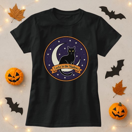 Lucky in the Shadows Shirt: Black Cat Halloween T-shirt