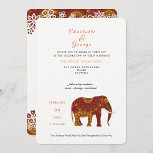 Lucky Indian Elephant Elegant Lace Wedding Invite Kaart