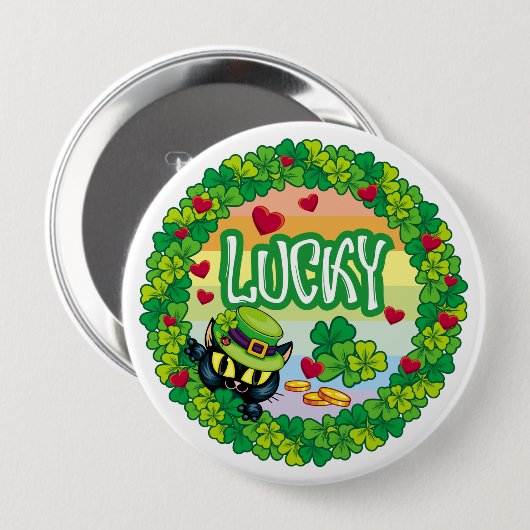 Lucky Irish Cat! Ronde Button 4,0 Cm (Voorkant /achterkant)