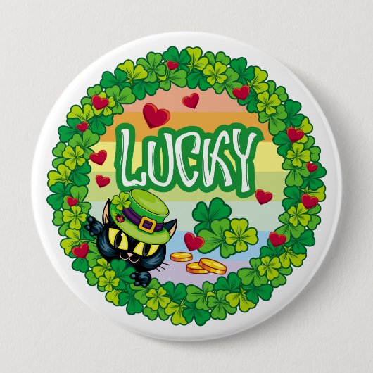 Lucky Irish Cat! Ronde Button 4,0 Cm (Voorkant)