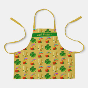Lucky Irish Chef Personalized Gold Green Apron Schort