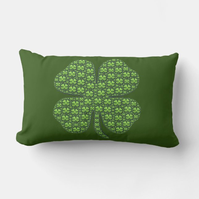 Lucky Irish Clover Dark Green Lumbar Pillow Kussen (Voorkant)
