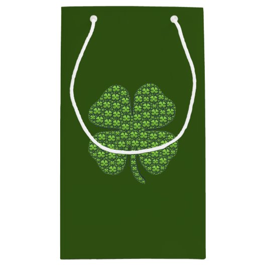 Lucky Irish Clover Donkergroen Kleine Gift Bag Klein Cadeauzakje (Achterkant)