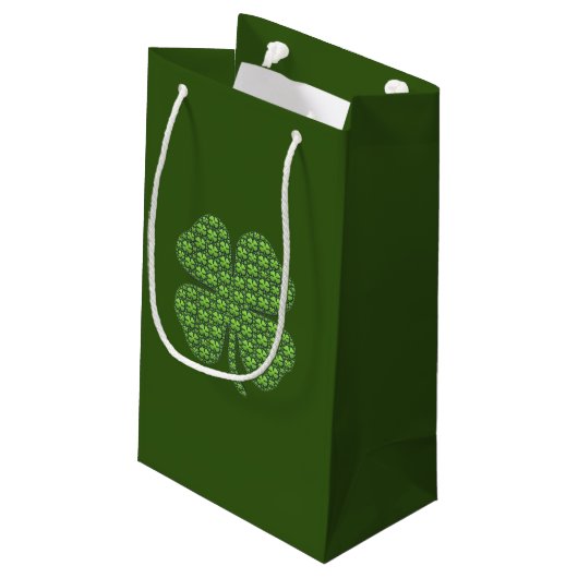 Lucky Irish Clover Donkergroen Kleine Gift Bag Klein Cadeauzakje (Achterkant Gekanteld)