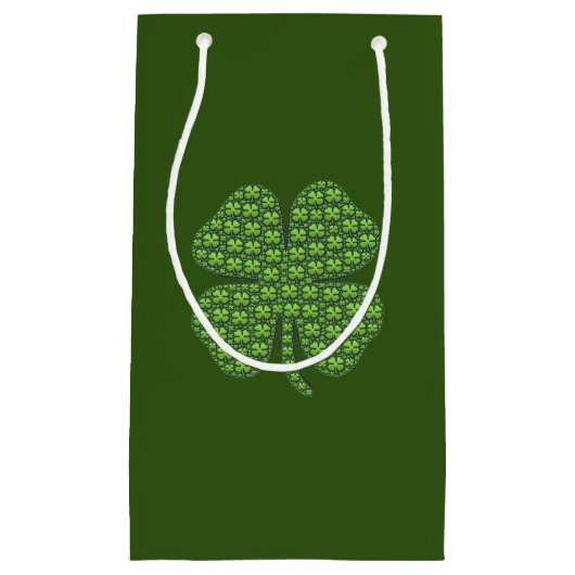 Lucky Irish Clover Donkergroen Kleine Gift Bag Klein Cadeauzakje (Voorkant)