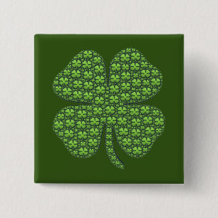 Lucky Irish Clover Donkergroen Vierkante Button 5,1 Cm