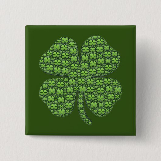 Lucky Irish Clover Donkergroen Vierkante Button 5,1 Cm (Voorkant)