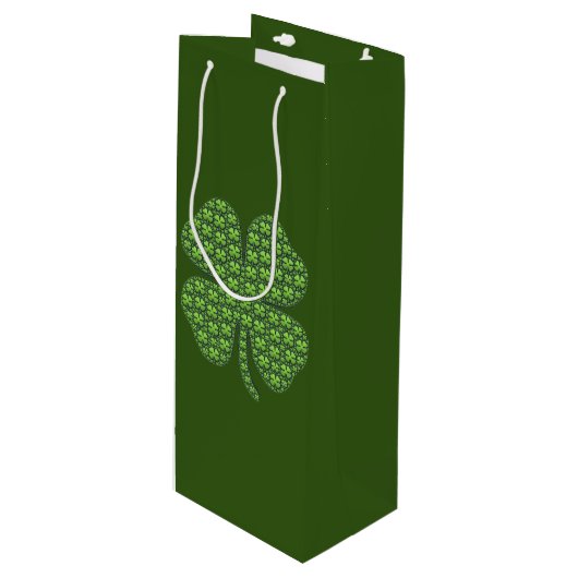 Lucky Irish Clover Donkergroene Wijn Gift Bag Cadeautas (Voorkant Gekanteld)