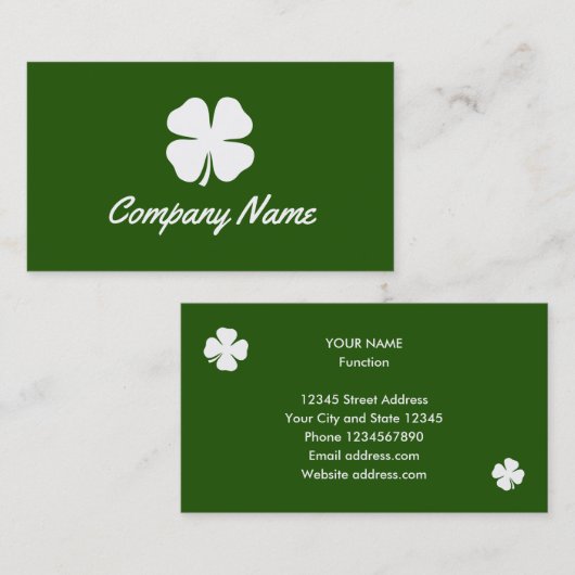 Lucky Irish Clover green business card template Visitekaartje (Voorkant / Achterkant)