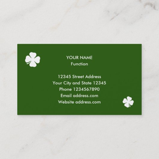 Lucky Irish Clover green business card template Visitekaartje (Achterkant)