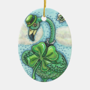 LUCKY IRISH GREEN FLAMINGO ORNAMENT Oval