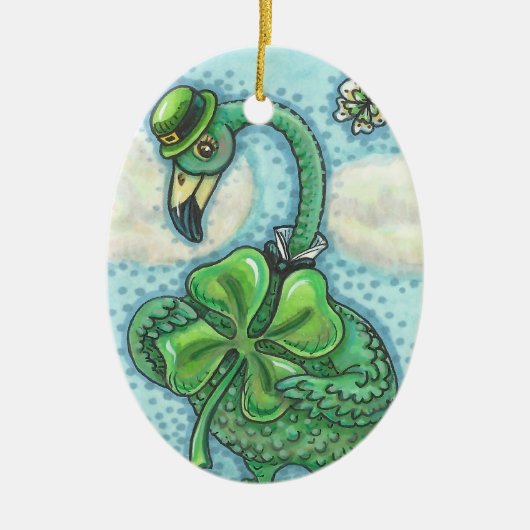LUCKY IRISH GREEN FLAMINGO ORNAMENT Oval (Voorkant)