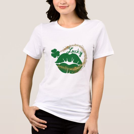 Lucky Irish Kiss Green Gold St Patricks Day Tri-Blend Shirt (Voorkant)