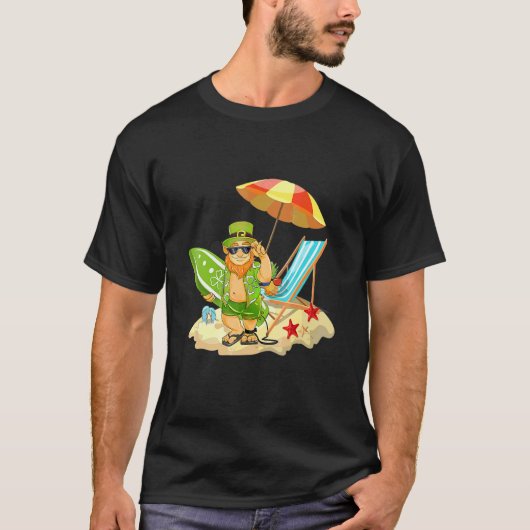 Lucky Irish Leprechaun Hawaiian Surfing St Patrick T-shirt (Voorkant)