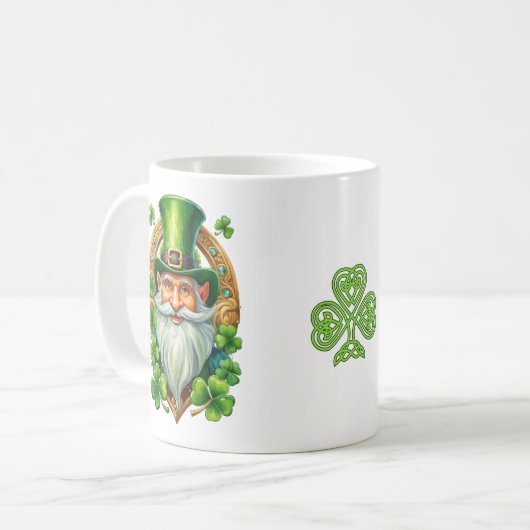 Lucky Irish Leprechaun Hoefijzer en klaver Koffiemok (Voorkant links)