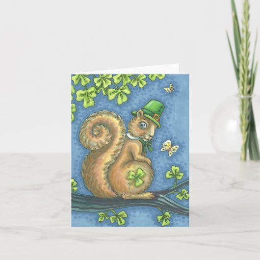 LUCKY IRISH LEPRECHAUN SQUIRREL NOTE KAART leeg (Voorkant)