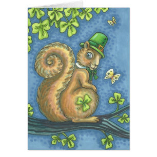 LUCKY IRISH LEPRECHAUN SQUIRREL WENSKAART Vers