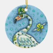 LUCKY IRISH POLKA DOT FLAMINGO, FUNNY BIRD 2021 KERAMISCH ORNAMENT (Voorkant)