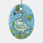 LUCKY IRISH POLKA DOT FLAMINGO, FUNNY BIRD 2021 KERAMISCH ORNAMENT (Voorkant)