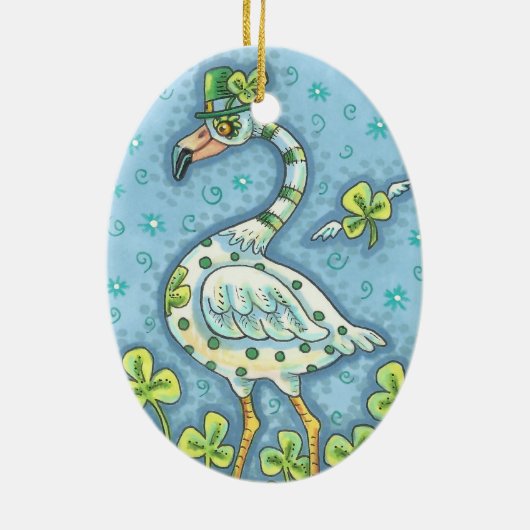 LUCKY IRISH POLKA DOT FLAMINGO ORNAMENT Oval (Achterkant)