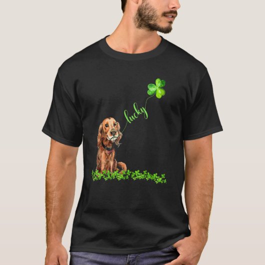 Lucky Irish Setter Dog Shamrock St Patrick's Day T-shirt (Voorkant)
