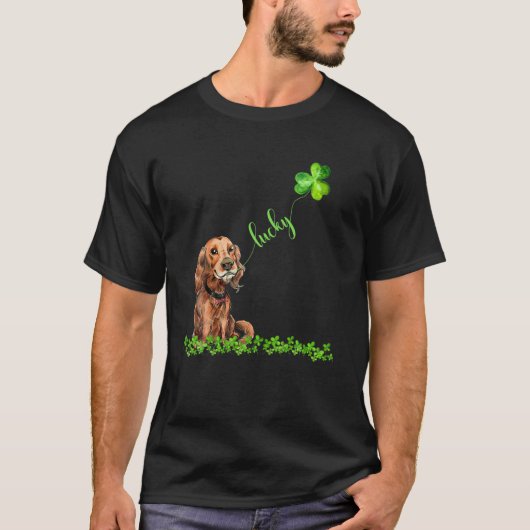Lucky Irish Setter Dog Shamrock St Patrick's Day T-shirt (Voorkant)