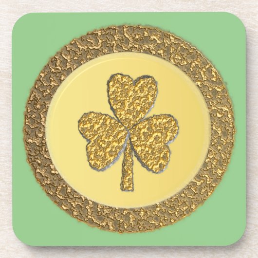 Lucky Irish Shamrock Gold Coin Bier Onderzetter (Voorkant)