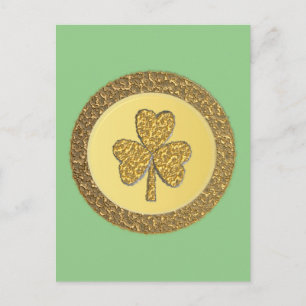 Lucky Irish Shamrock Gold Coin Briefkaart