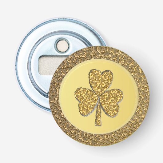 Lucky Irish Shamrock Gold Coin Button Flesopener (Voorkant)