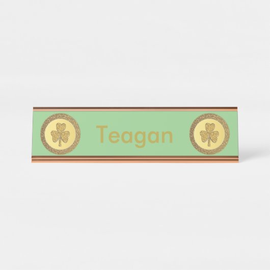 Lucky Irish Shamrock Gold Coin Custom Bureau Naambordje (Voorkant)