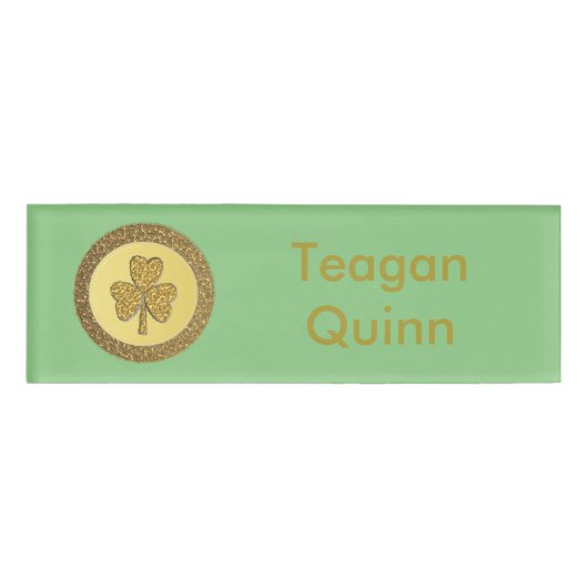 Lucky Irish Shamrock Gold Coin Custom Naambadge (Voorkant)