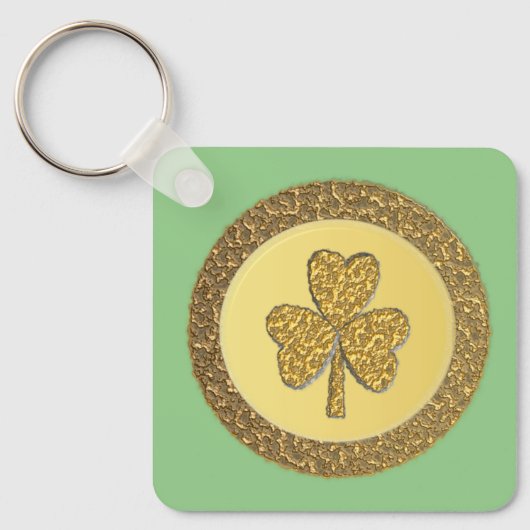 Lucky Irish Shamrock Gold Coin Custom Sleutelhanger (Voorkant)