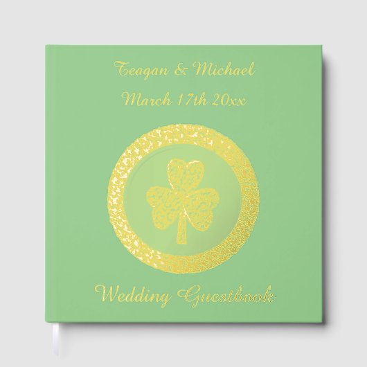 Lucky Irish Shamrock Gold Coin Custom Wedding Gastenboek (Voorkant)
