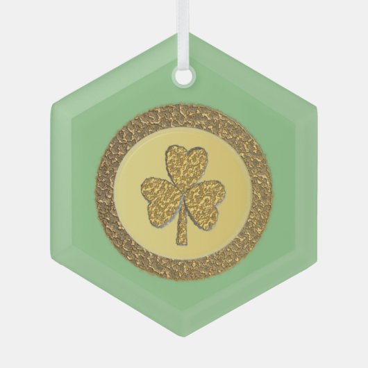 Lucky Irish Shamrock Gold Coin Glas Ornament (Voorkant)