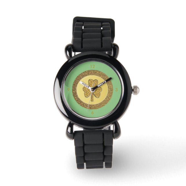 Lucky Irish Shamrock Gold Coin Horloge (Voorkant)