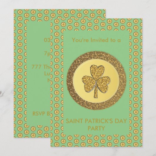 Lucky Irish Shamrock Gold Coin Kaart (Voorkant / Achterkant)