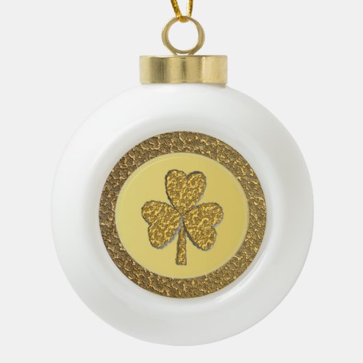 Lucky Irish Shamrock Gold Coin Keramische Bal Ornament (Voorkant)